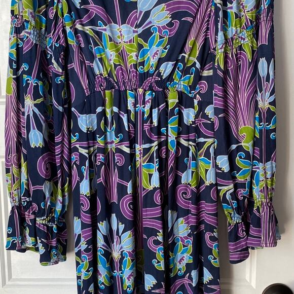 Hale Bob Dress Eclectic Blue Green & Purple V Neck Size Small - Picture 4 of 7